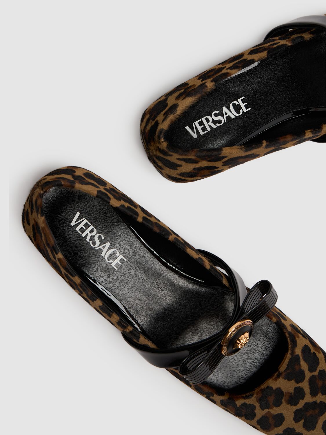 Shop Versace 20mm Leather Ballerina Flats In Leopard