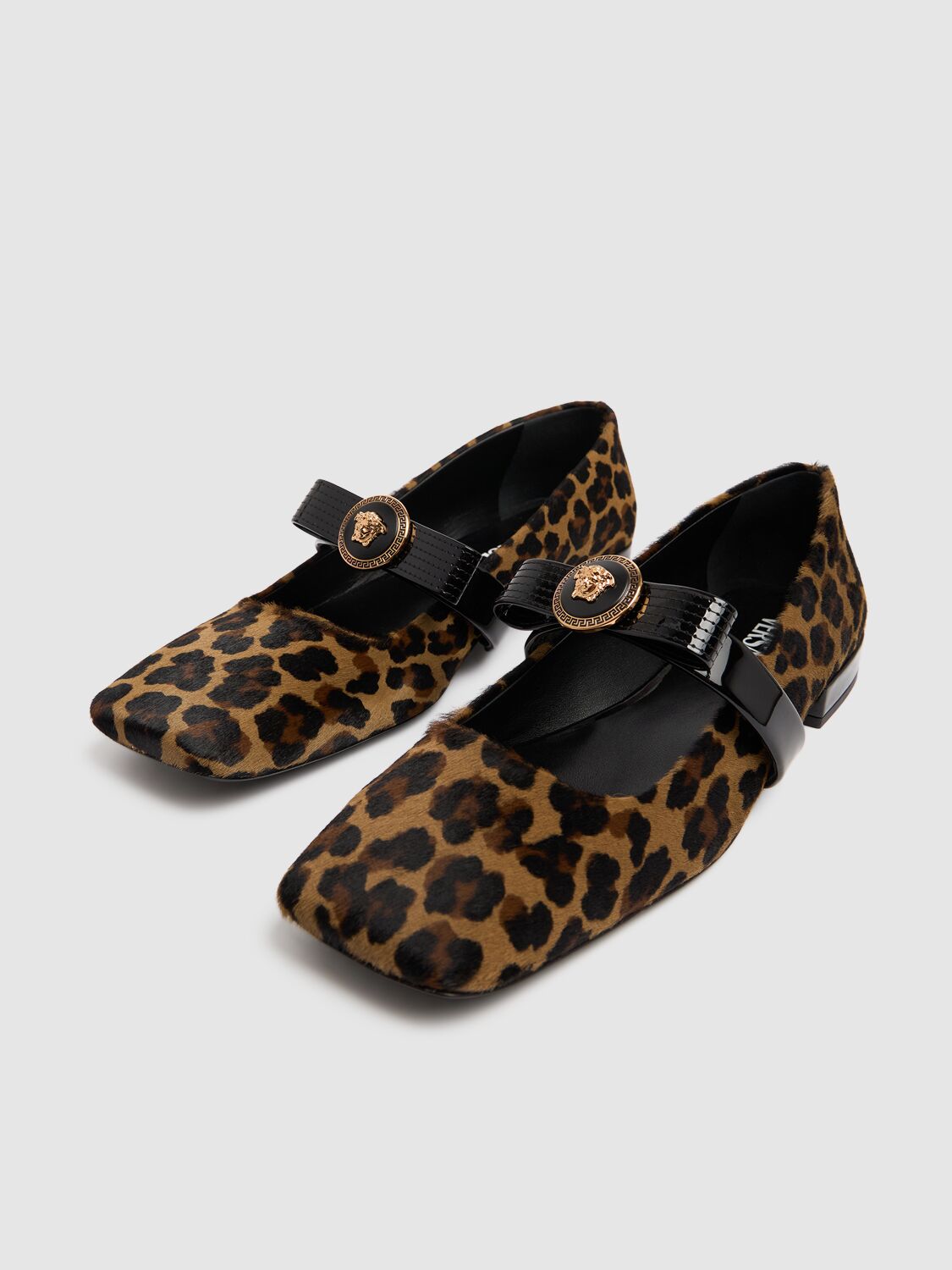 Shop Versace 20mm Leather Ballerina Flats In Leopard