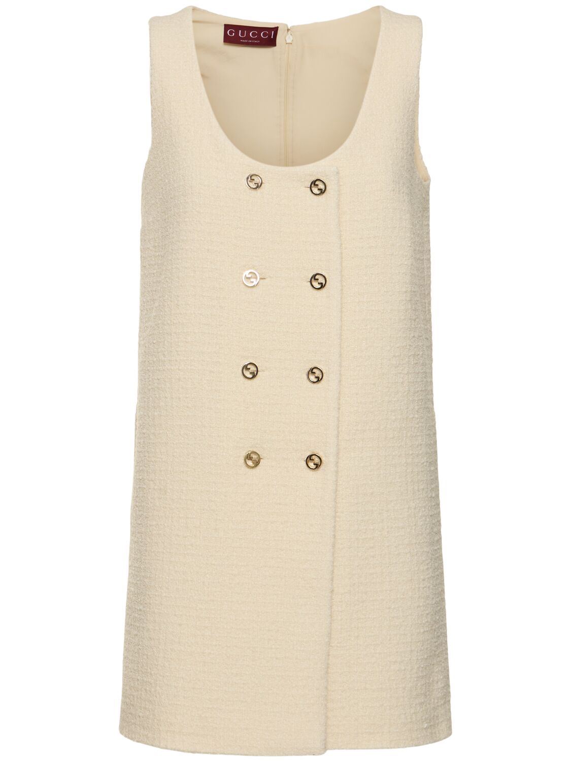 Gucci Short Damier Bouclé Wool Dress In Ivory