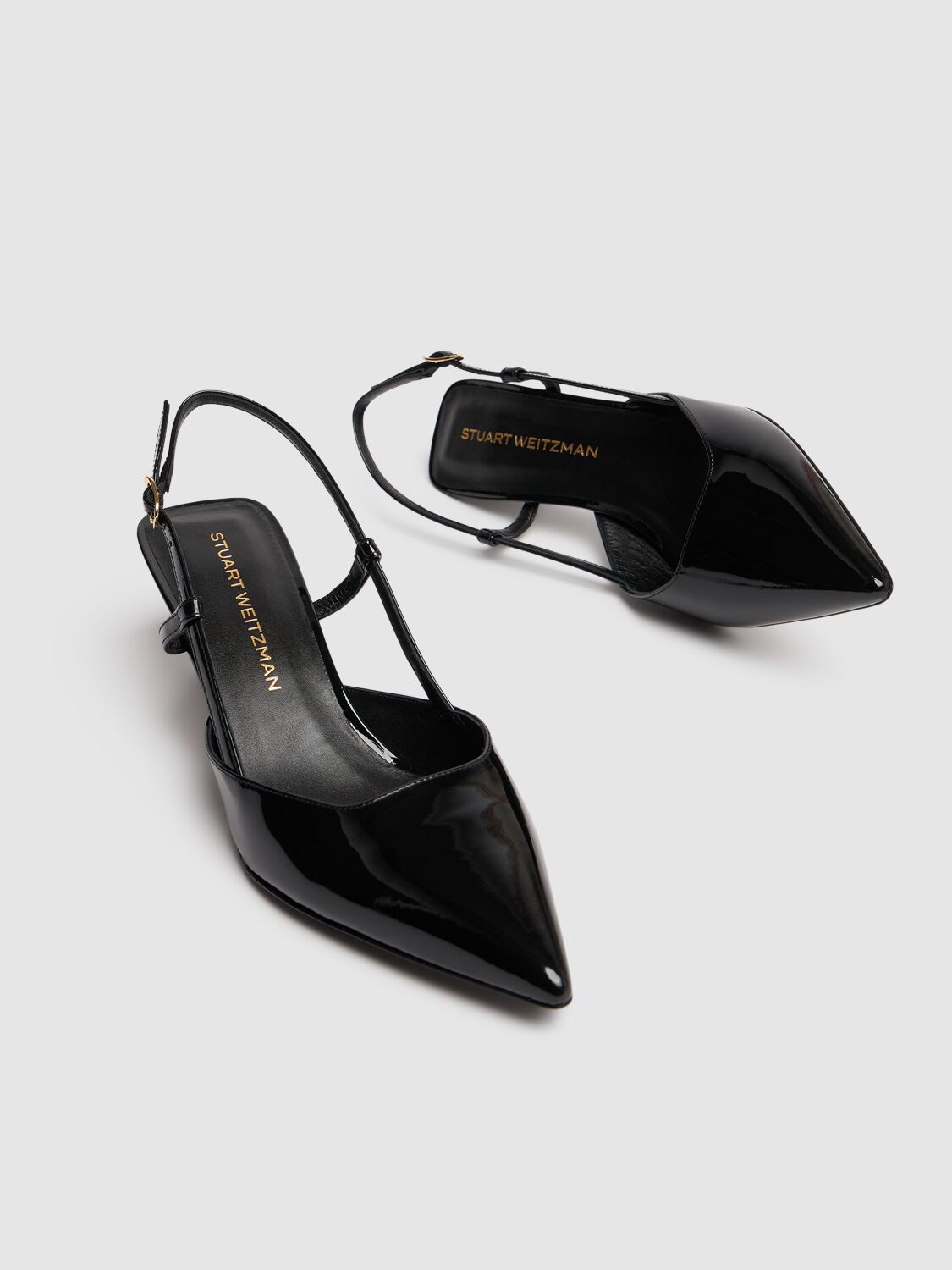 Shop Stuart Weitzman 50mm Vinnie Patent Leather Slingbacks In Black