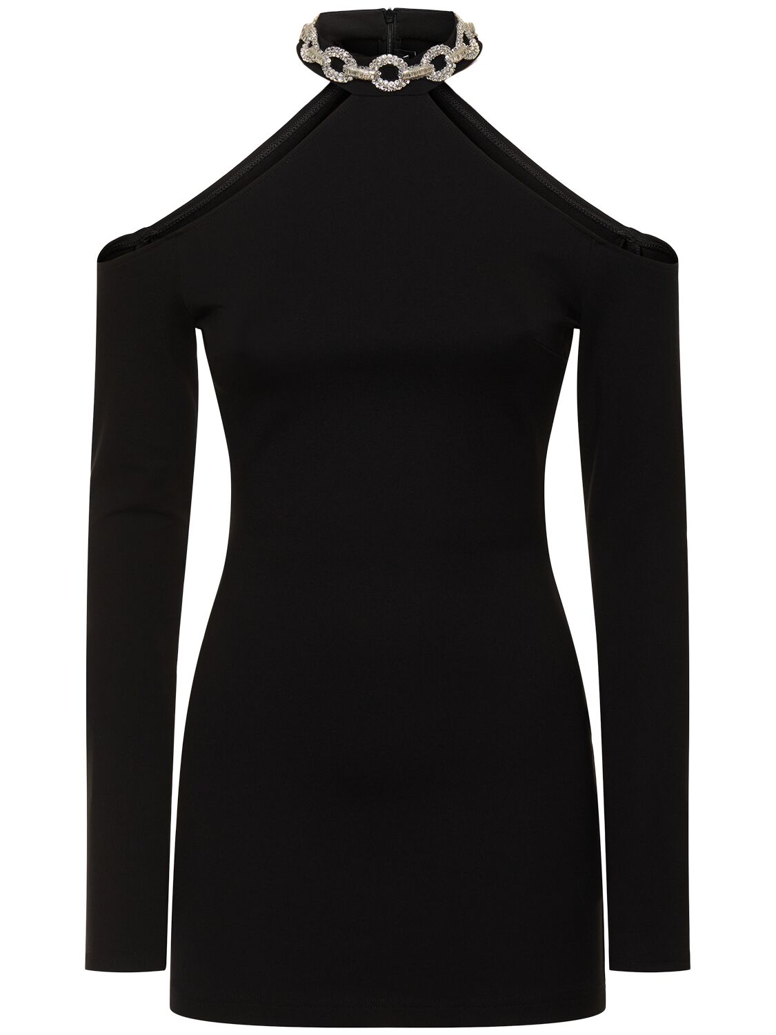 Shop David Koma Chain Collar Jersey Mini Dress In Black