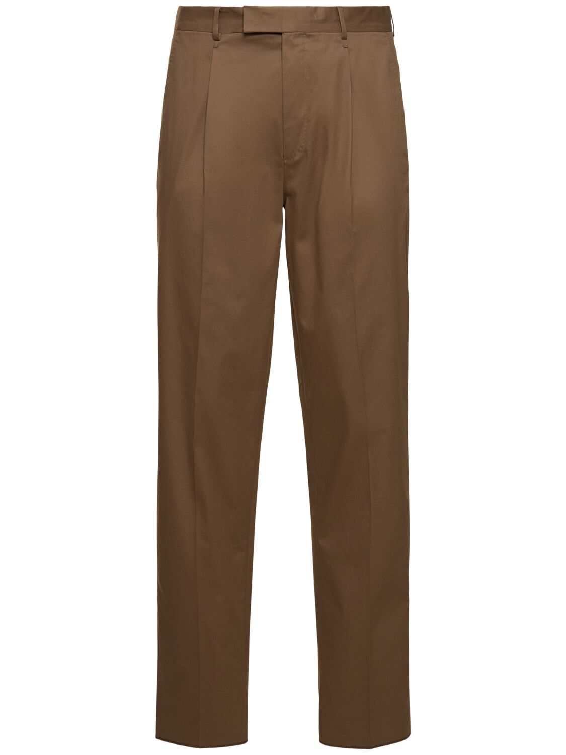 Zegna Single Pleat Premium Cotton Blend Pants In Fango