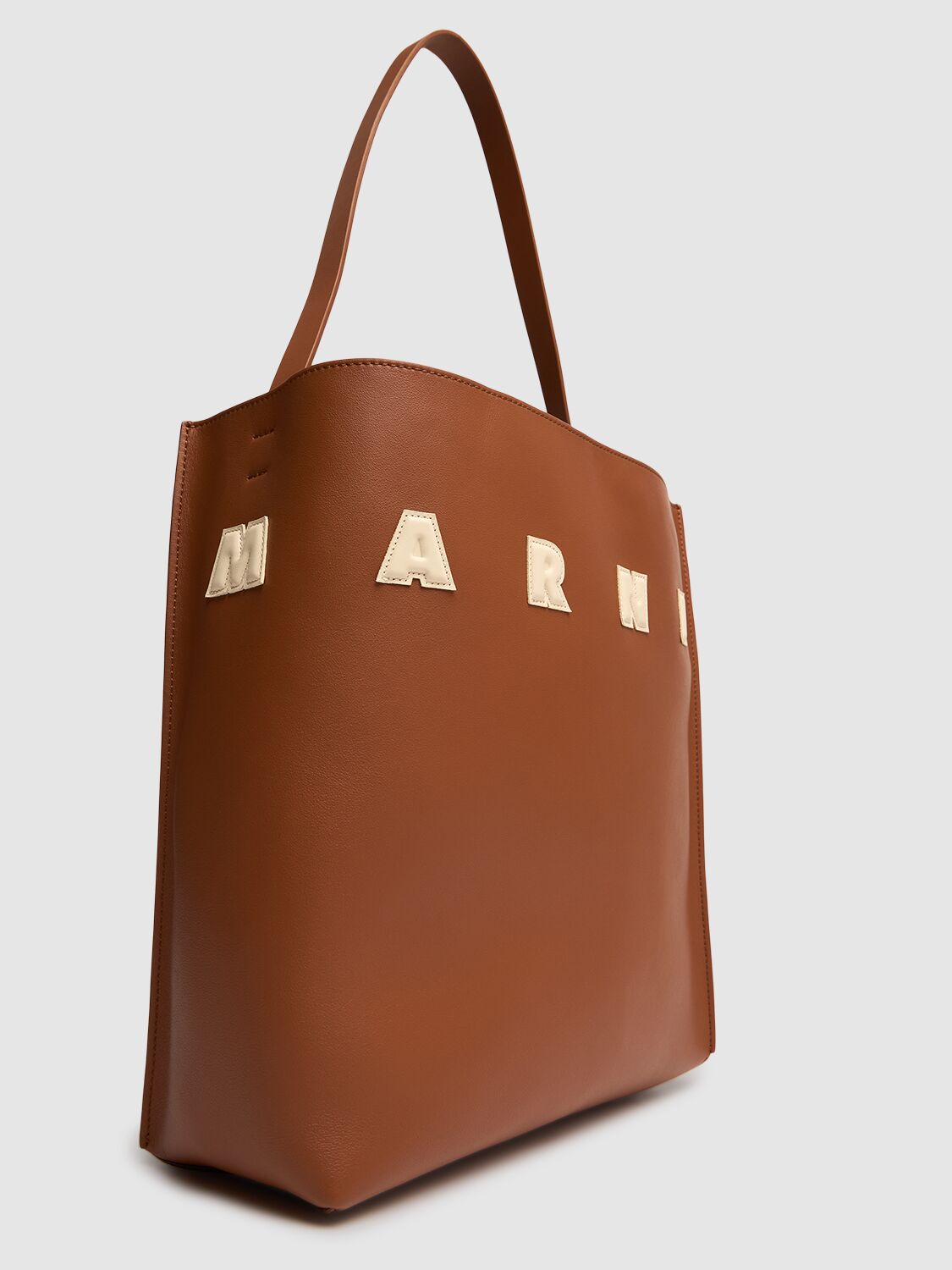 Shop Marni Medium Museo Hobo Leather Tote Bag In Mocha/ivory