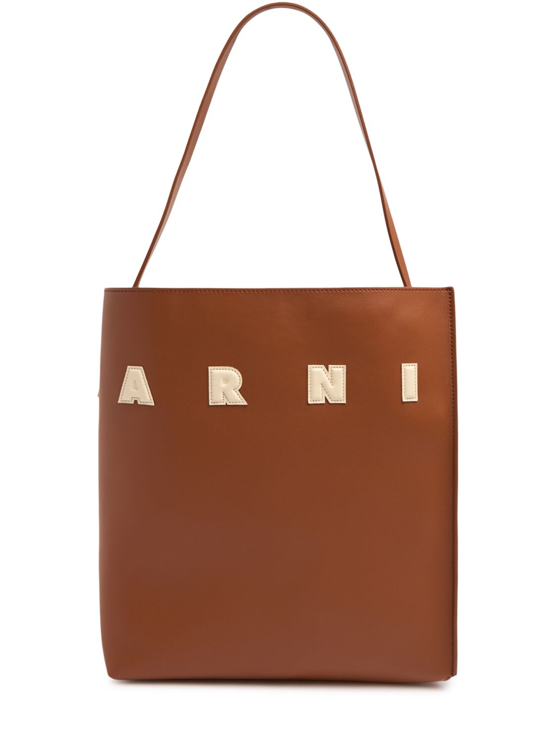 Marni Medium Museo Hobo Leather Tote Bag In Mocha/ivory