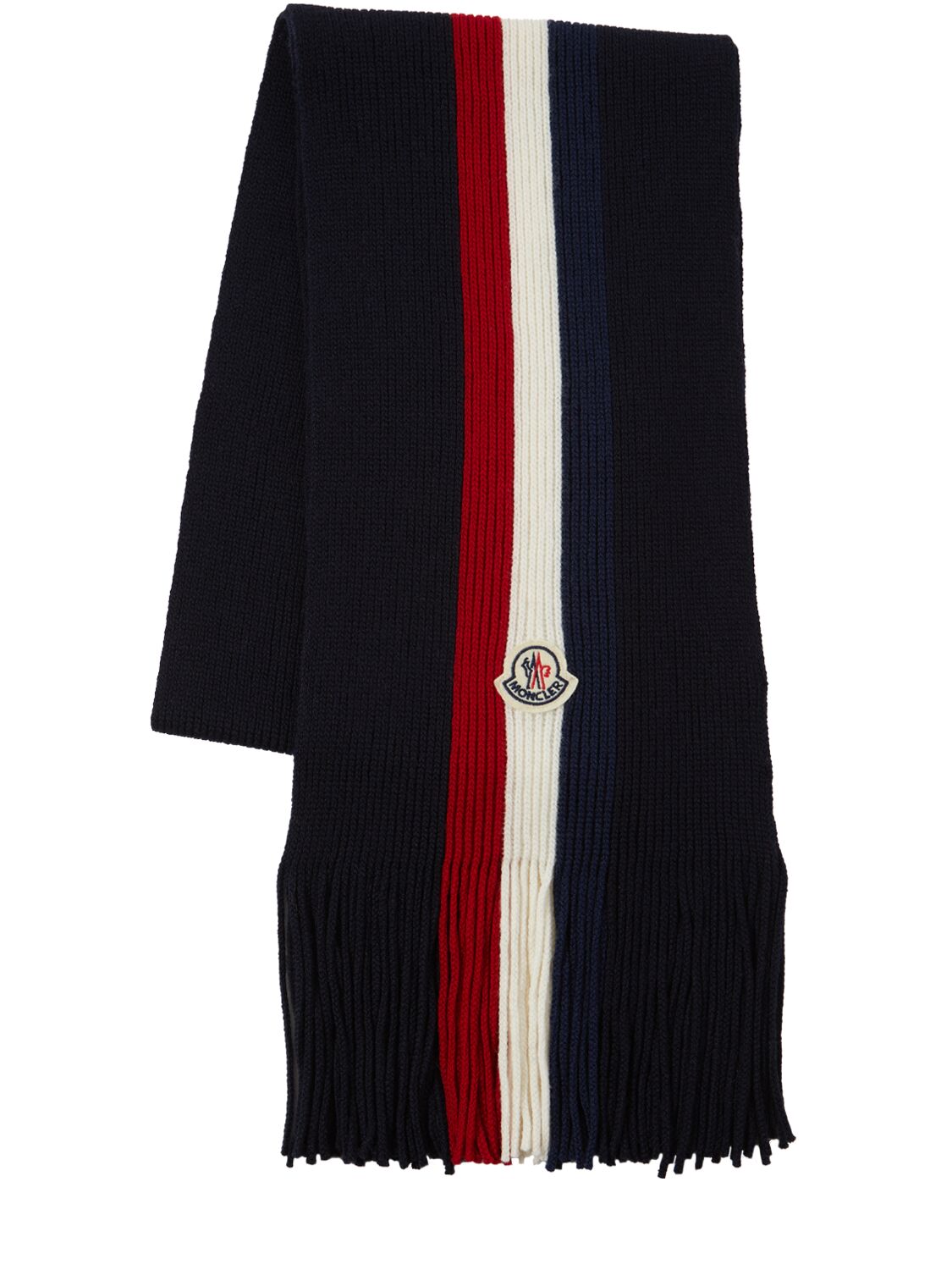 Shop Moncler Tricolor Virgin Wool Scarf In Midnight Blue