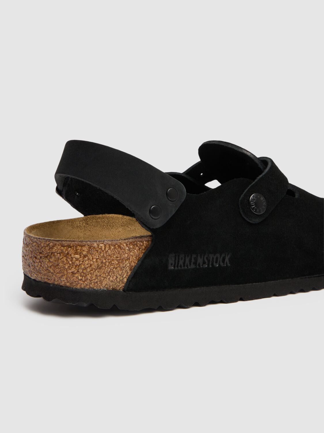 Birkenstock Buckle Cork Open Suede Mules In Black