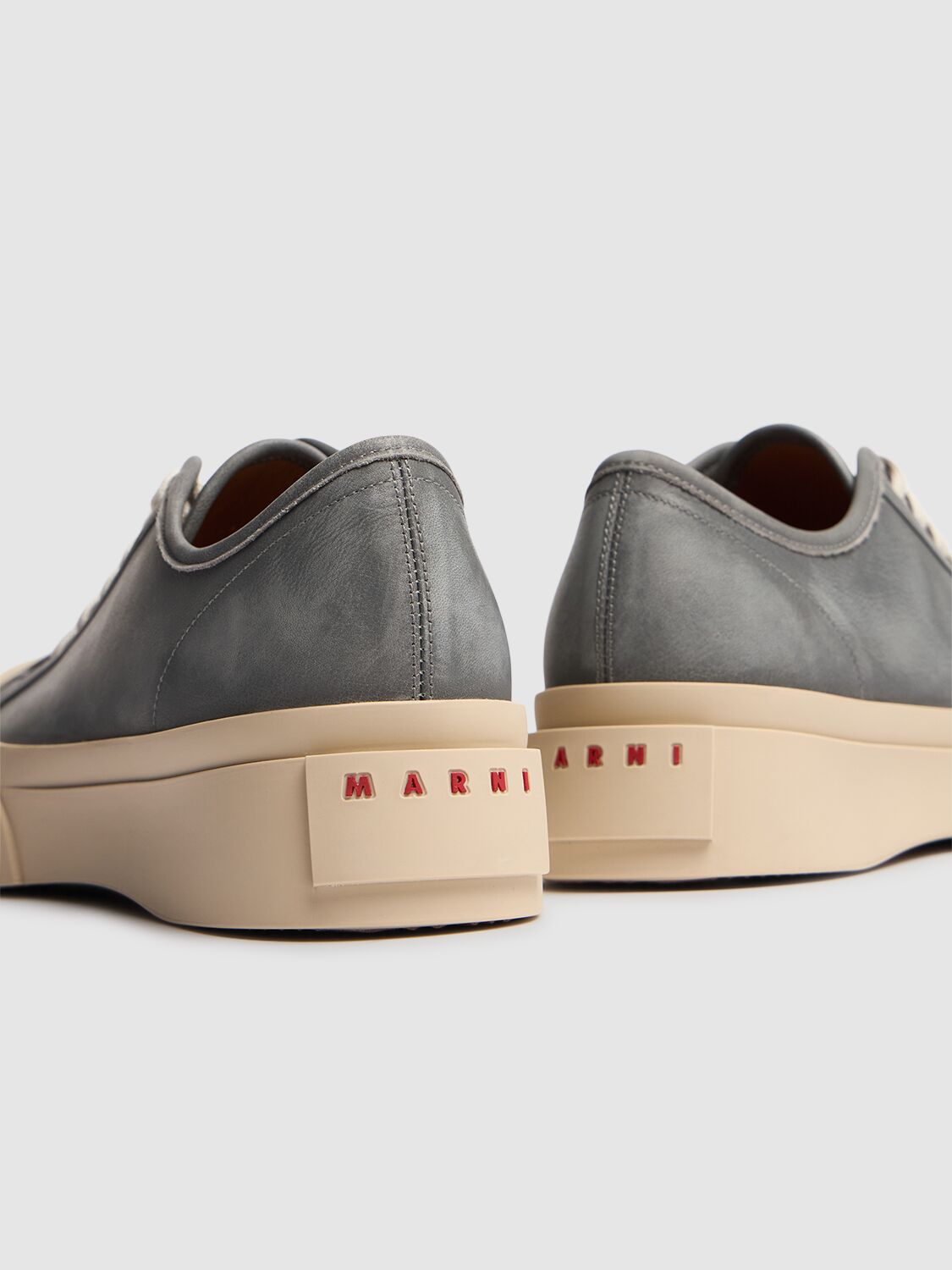 Shop Marni Pablo Leather Low Top Sneakers In Antique Silver