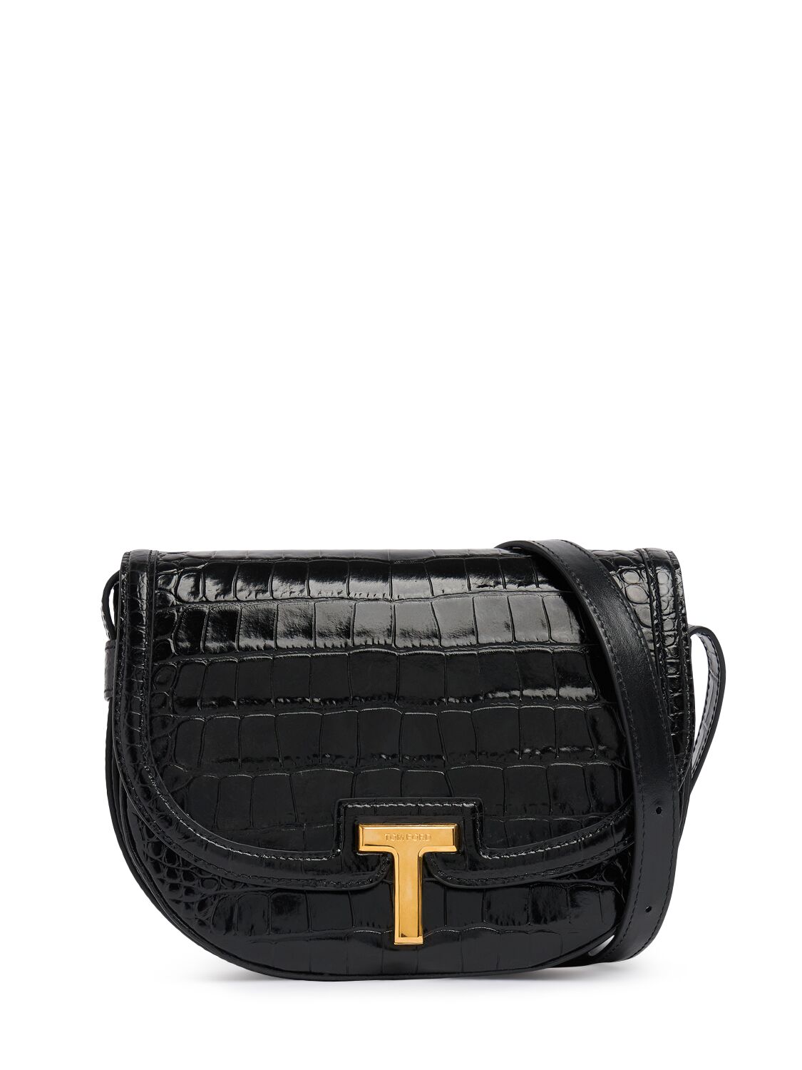 Tom Ford Shiny Croc Embossed Crossbody Bag In Black