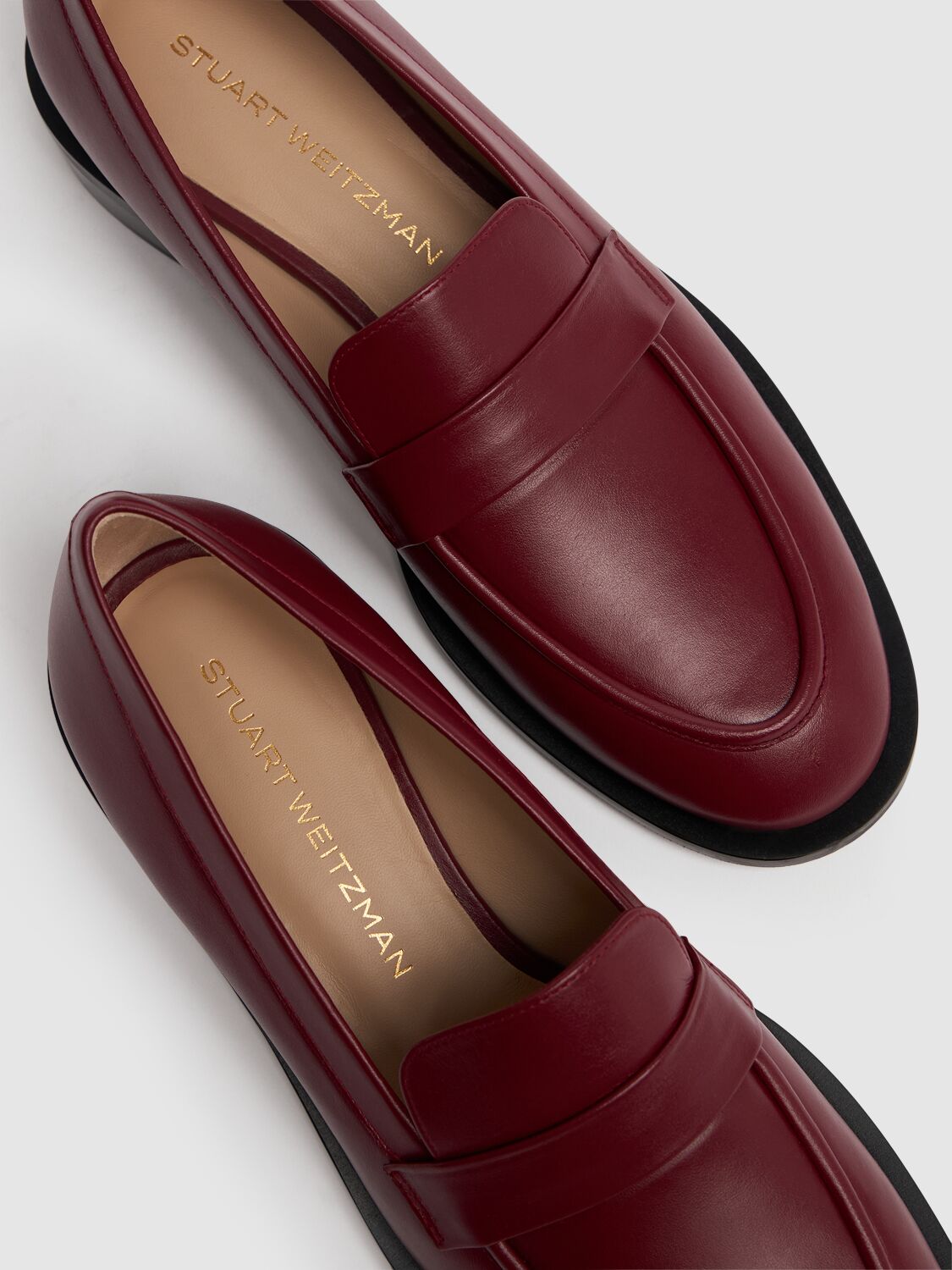 Shop Stuart Weitzman 10mm Palmer Leather Loafers In Burgundy