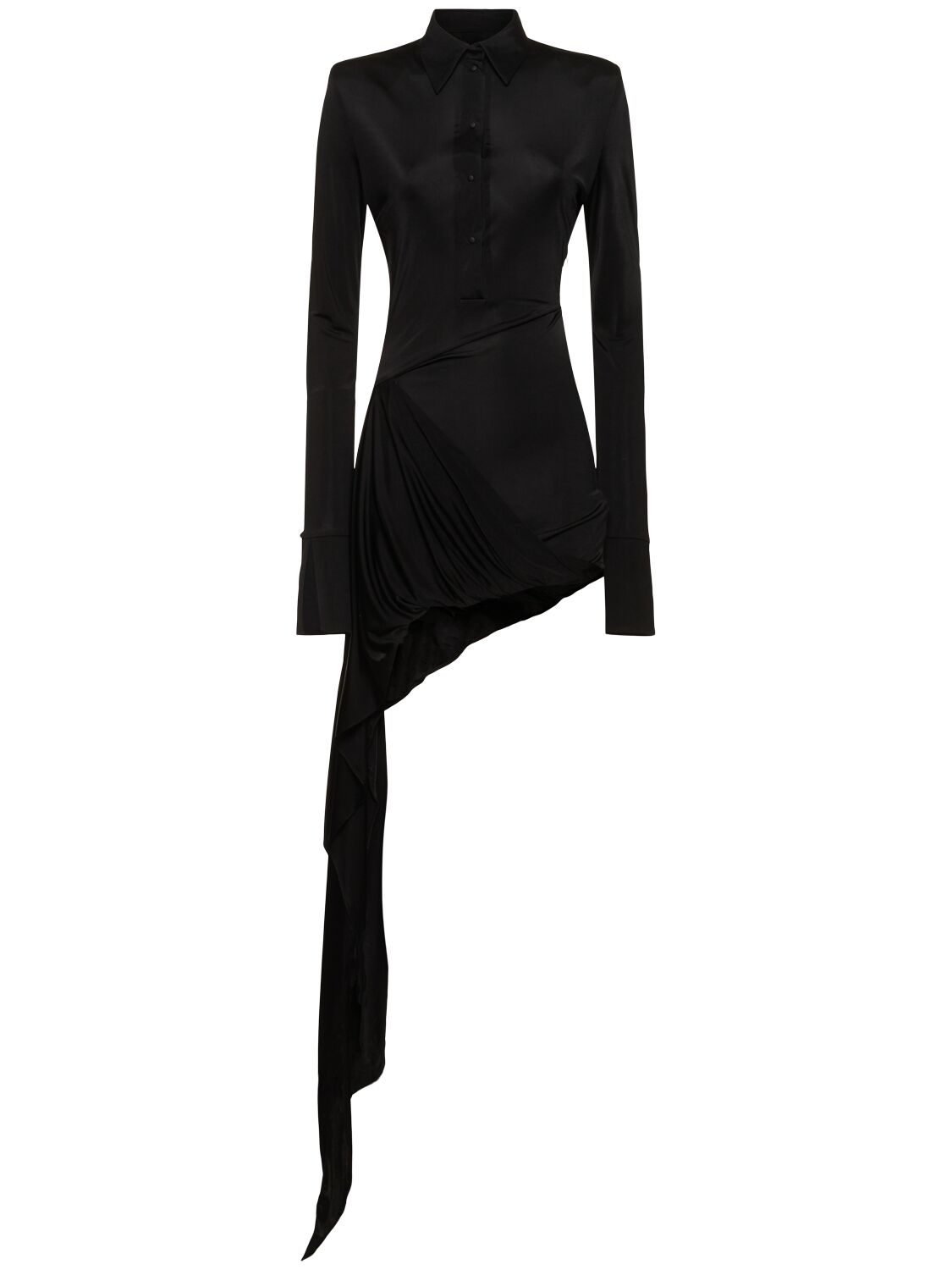 Shop David Koma Draped Fluid Jersey Polo Mini Dress In Black