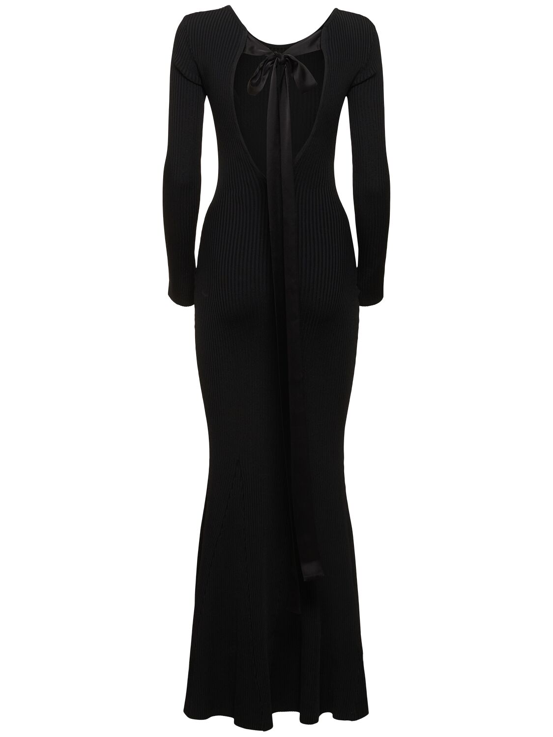 Shop David Koma Open Back Satin Bow Detail Rib Knit Gown In Black