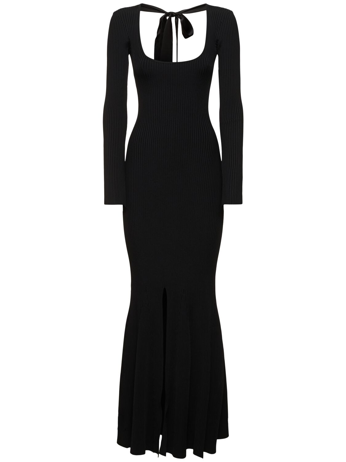 Shop David Koma Open Back Satin Bow Detail Rib Knit Gown In Black