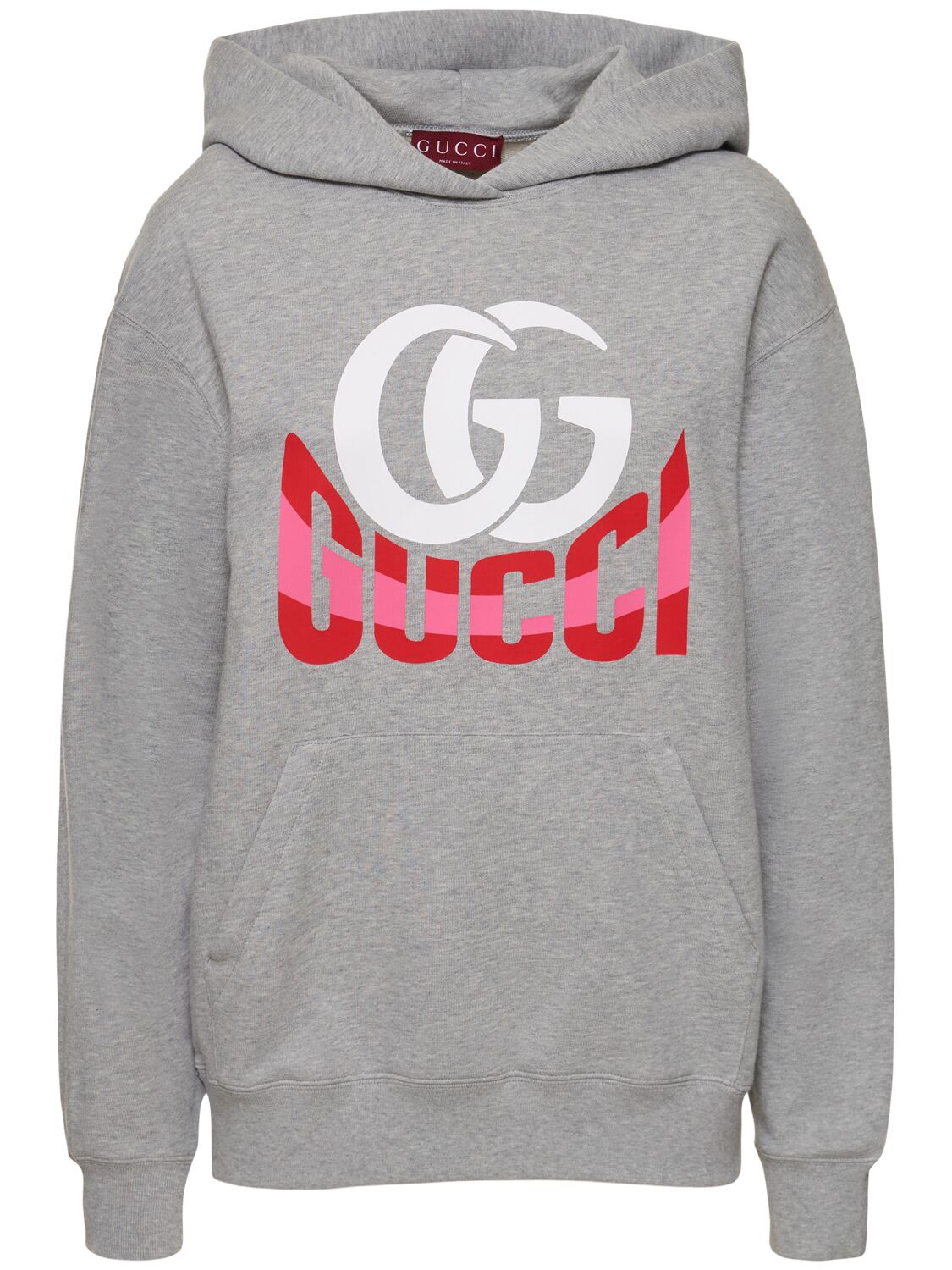 Shop Gucci Cotton Jersey Hooded Sweatshirt In Grey/multi