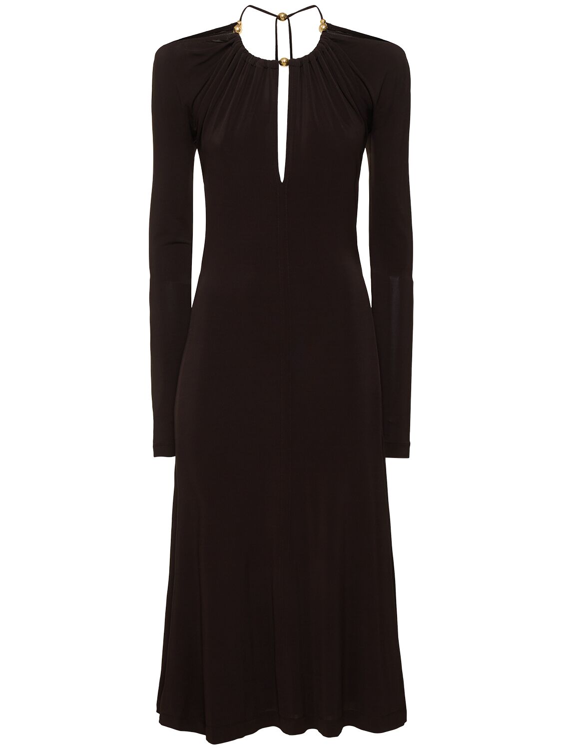 Ferragamo Stretch Jersey Off-shoulder Long Dress In Brown