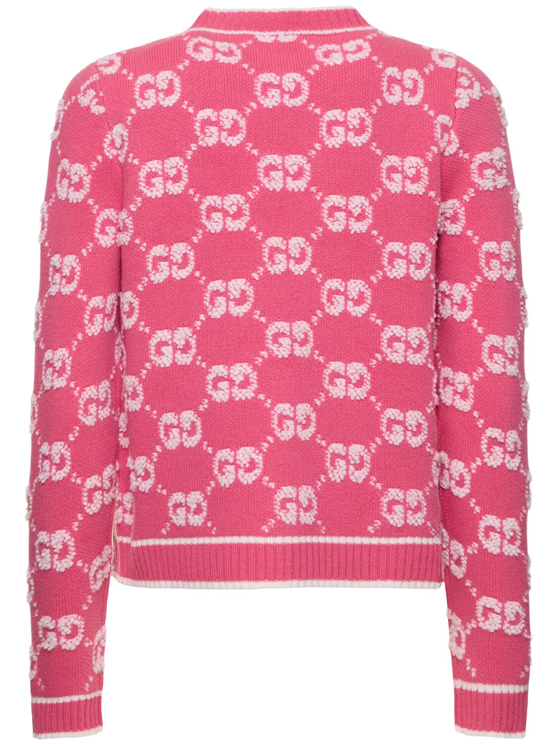 Shop Gucci Gg Wool Bouclé Jacquard Cardigan In Baloon Pink