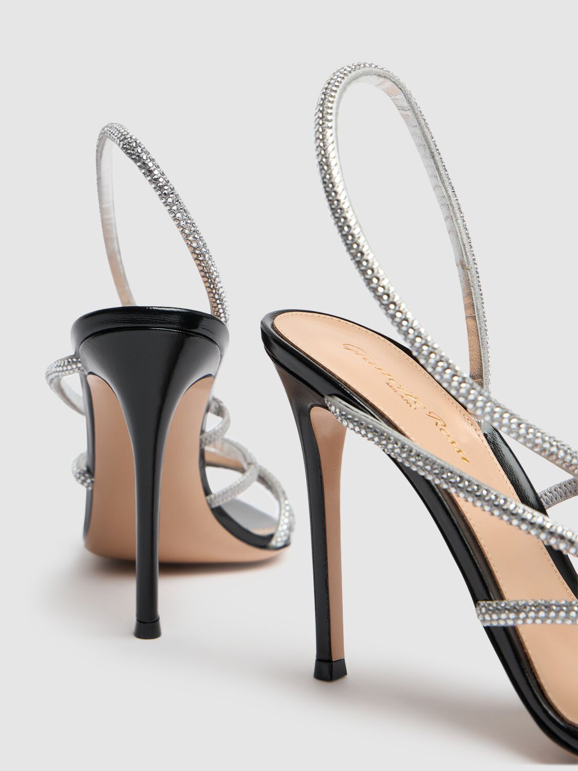 Shop Gianvito Rossi 105mm Suede & Crystal Sandals In Silver+black