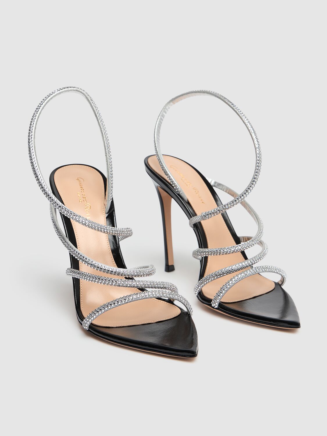 Shop Gianvito Rossi 105mm Suede & Crystal Sandals In Silver+black