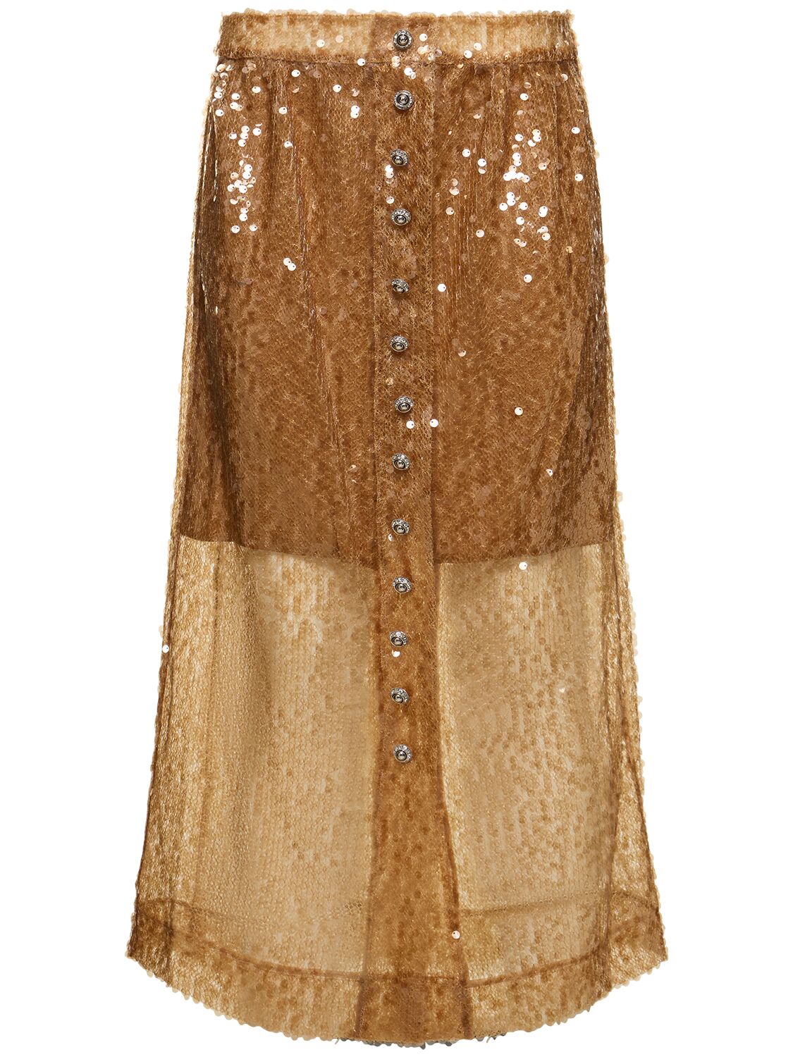 Shop Rabanne Sequined Midi Skirt In Amber