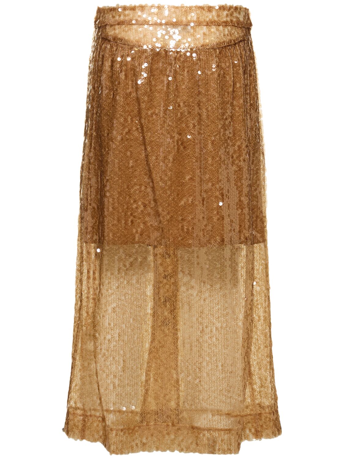 Shop Rabanne Sequined Midi Skirt In Amber