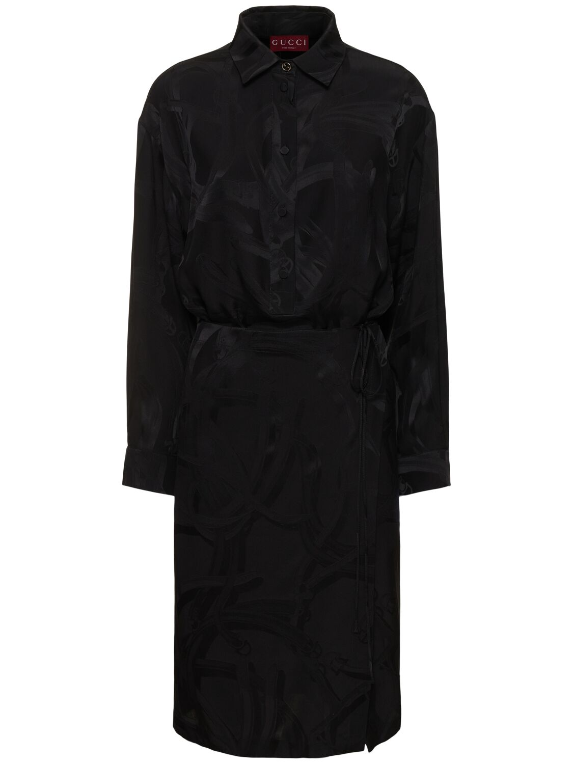 Gucci Silk Jacquard Shirt Dress In Black