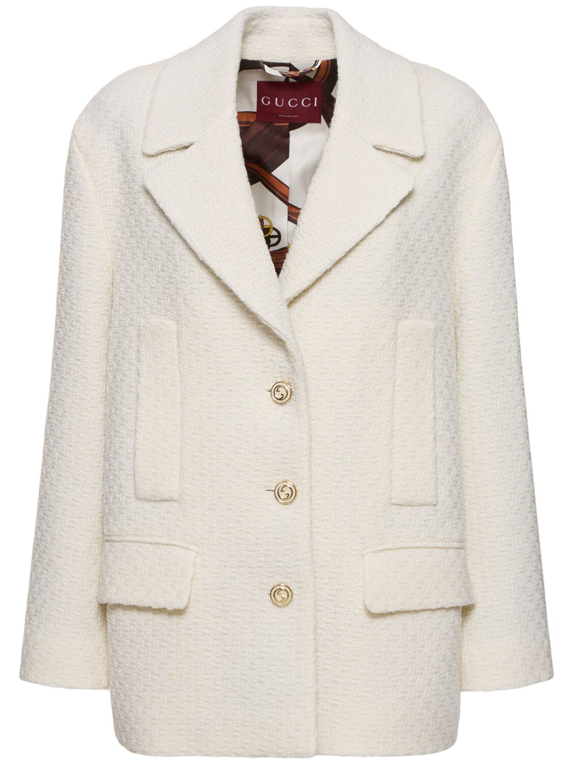 Gucci Tweed Damier Coat In Ivory