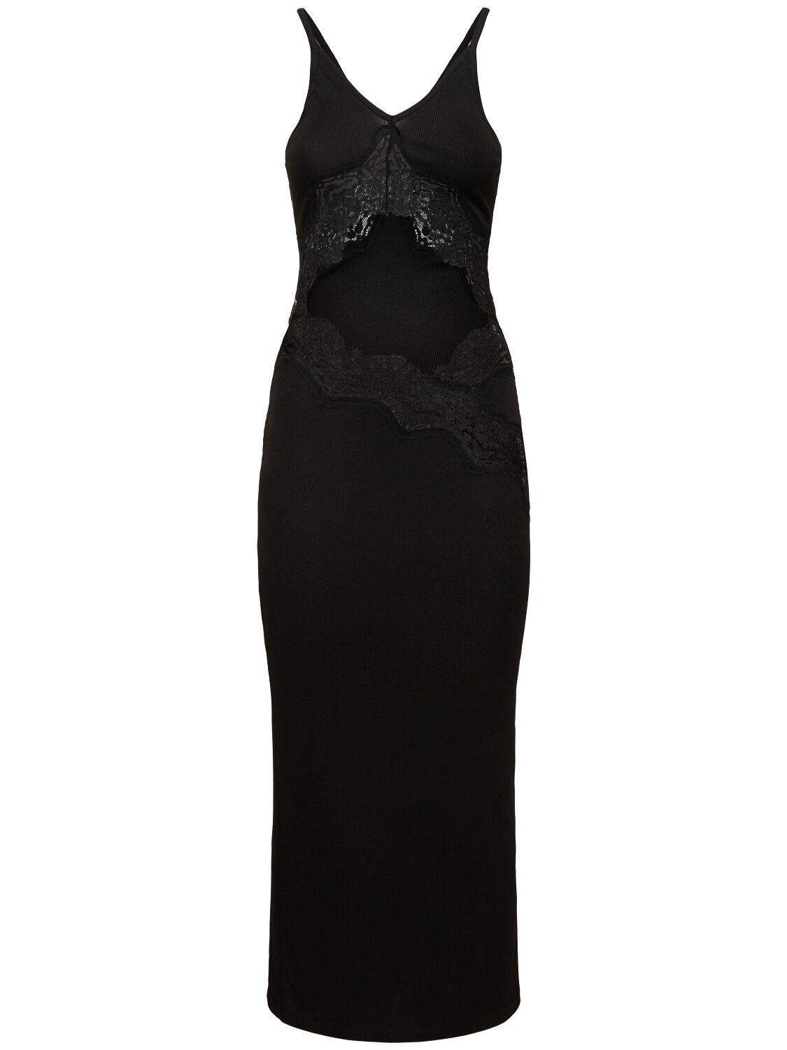 Christopher Esber Ribbed Tech Long Dress W/lace In Black