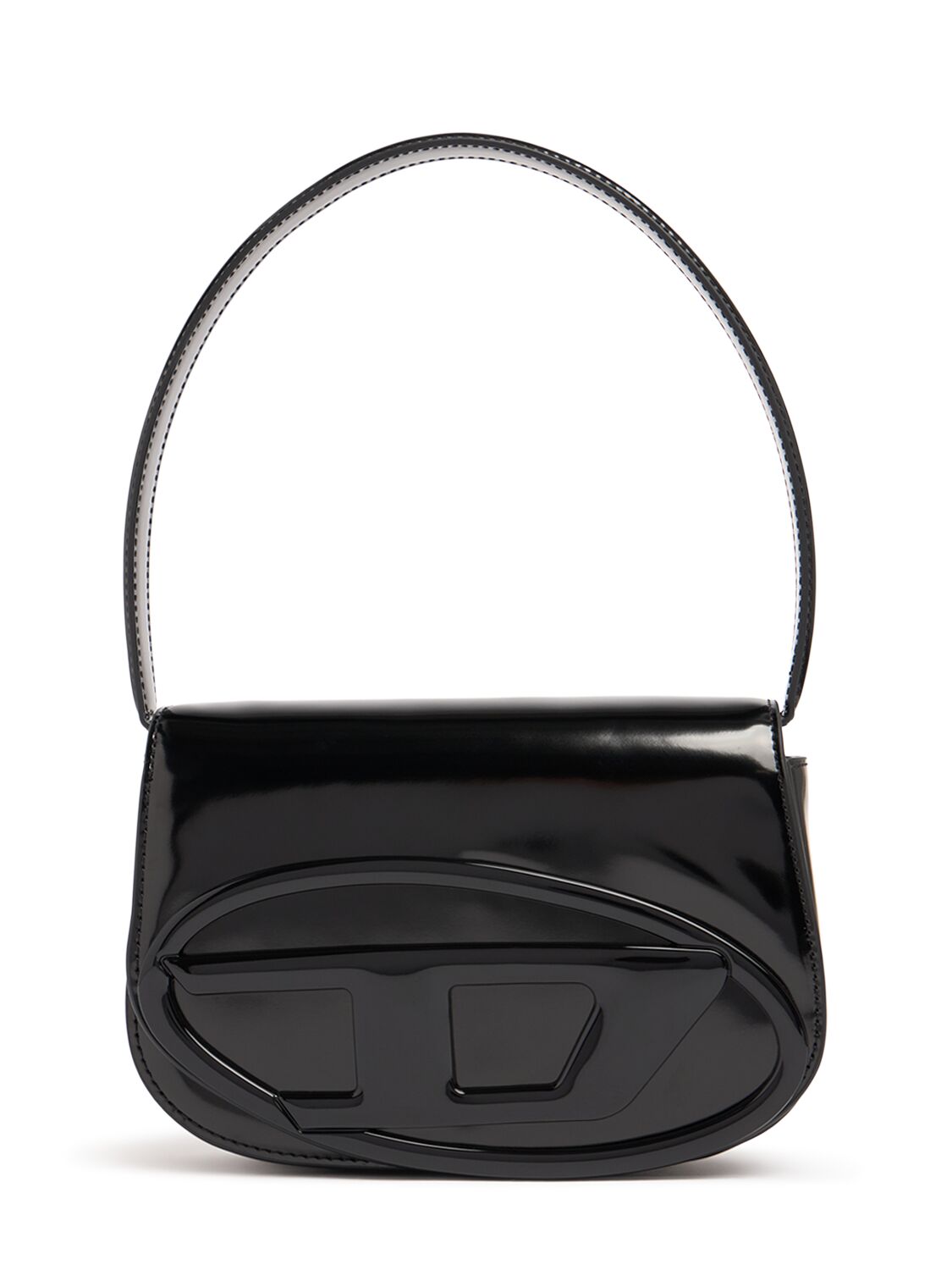 Diesel Iconic Structured Shoulder Bag In Mirrored Leather In Black