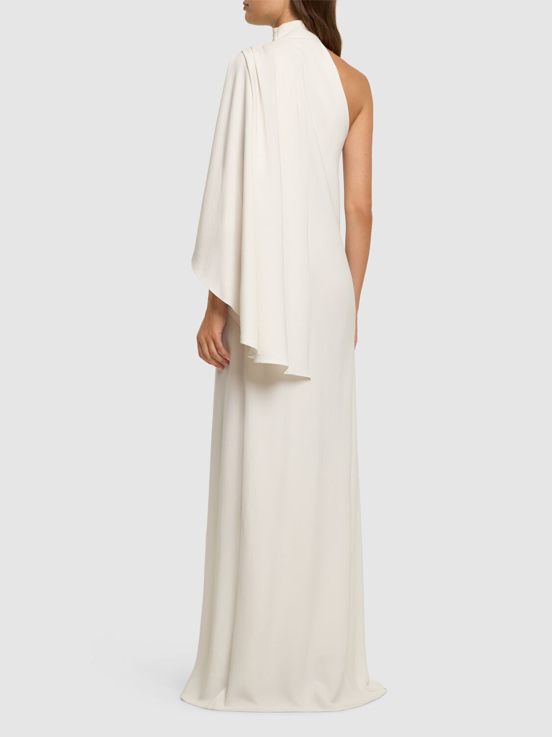 Shop Zuhair Murad One Sleeve Draped Cady Maxi Dress In White