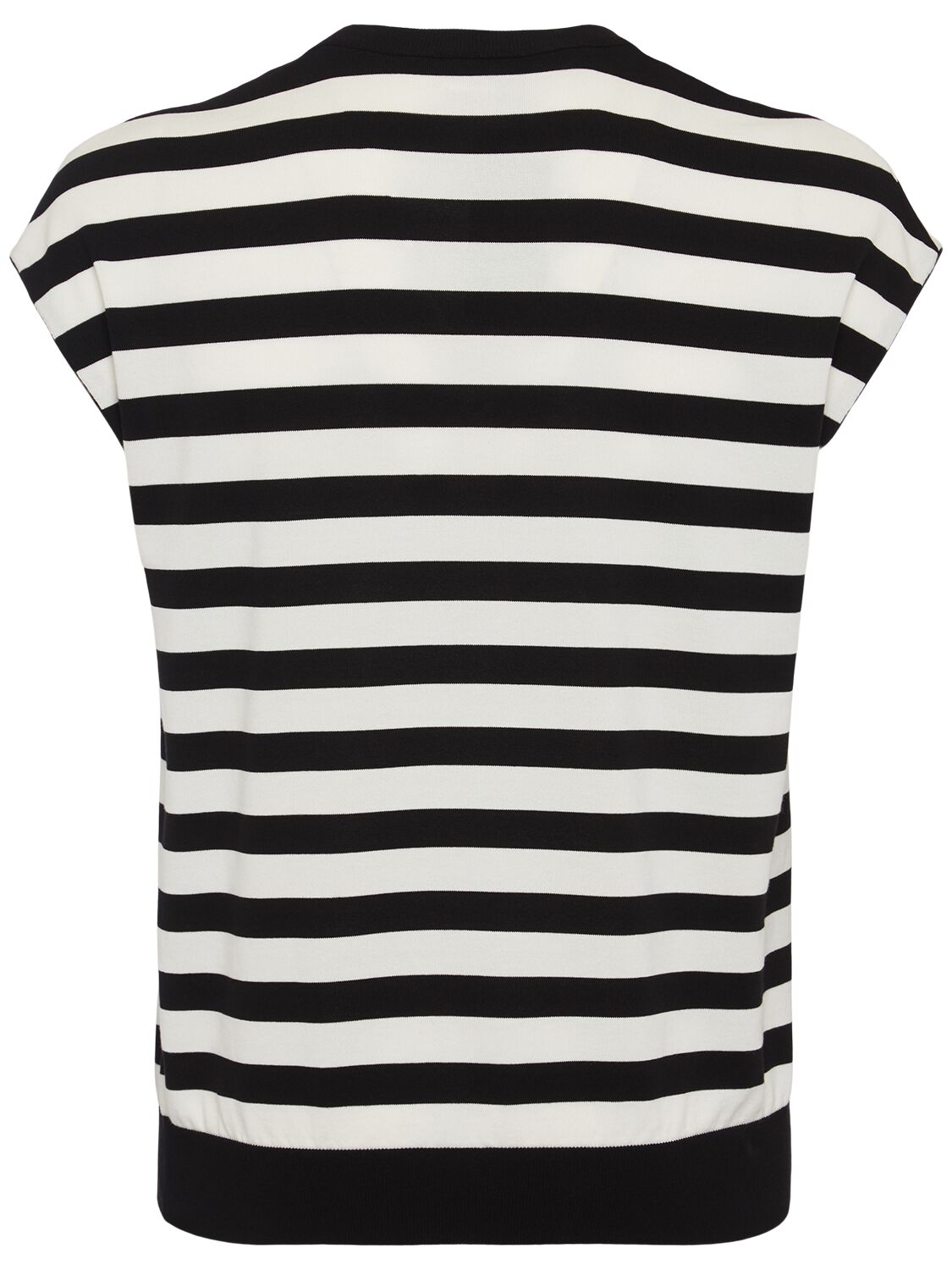 Dolce & Gabbana Black And White Sleeveless Top With Round Neck And All-over Strpied Motif In White/black