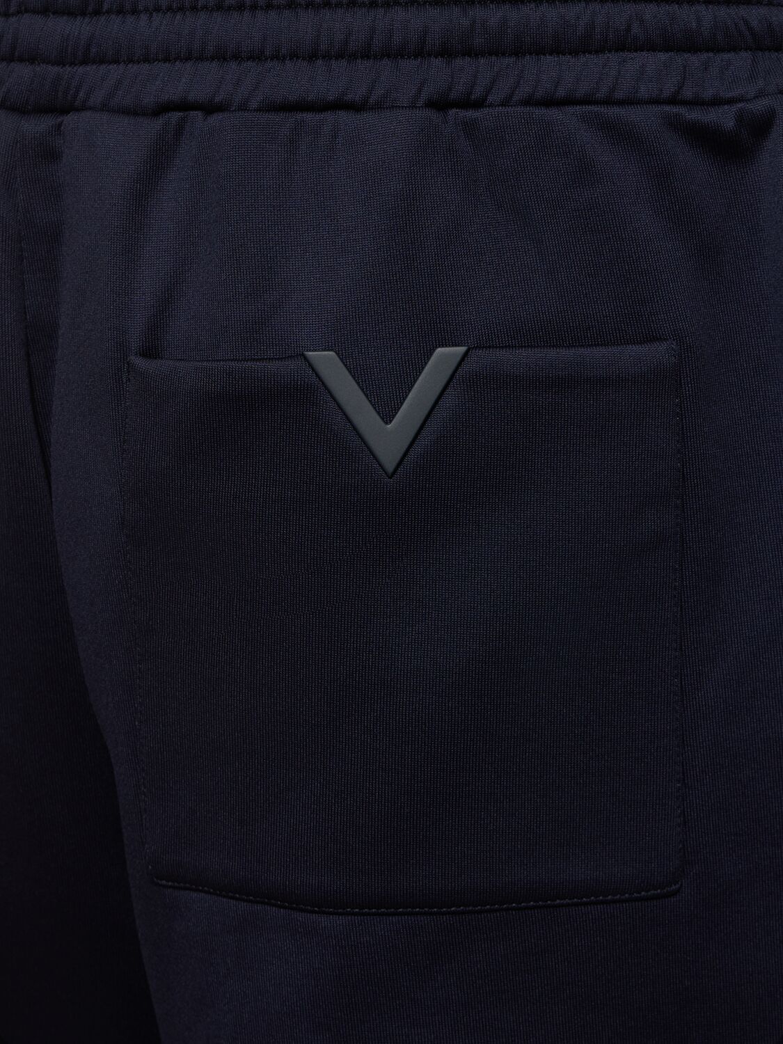 Shop Valentino Double Cotton Blend Jersey Track Pants In Navy