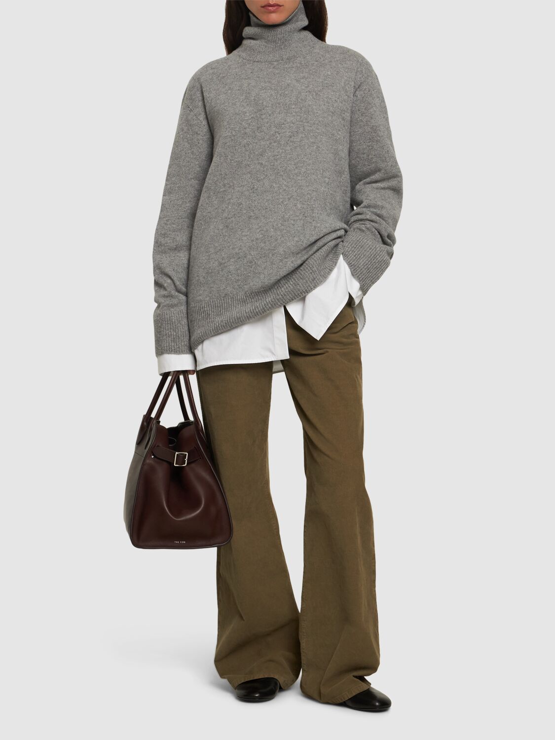 The Row Eglitta Stretch Corduory Wide Leg Pants In Khaki