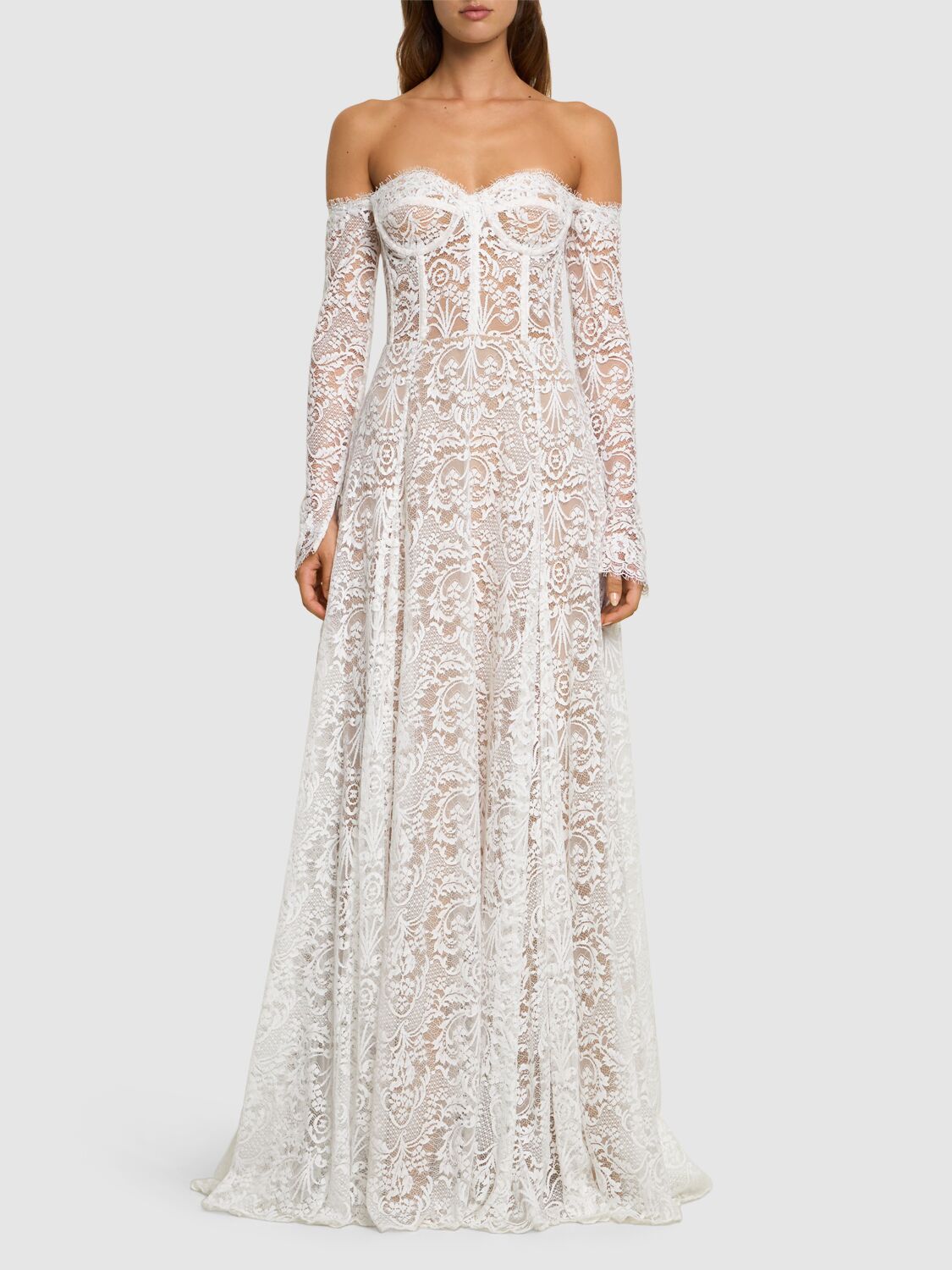 Shop Zuhair Murad Embroidered Off-the-shoulder Long Dress In White