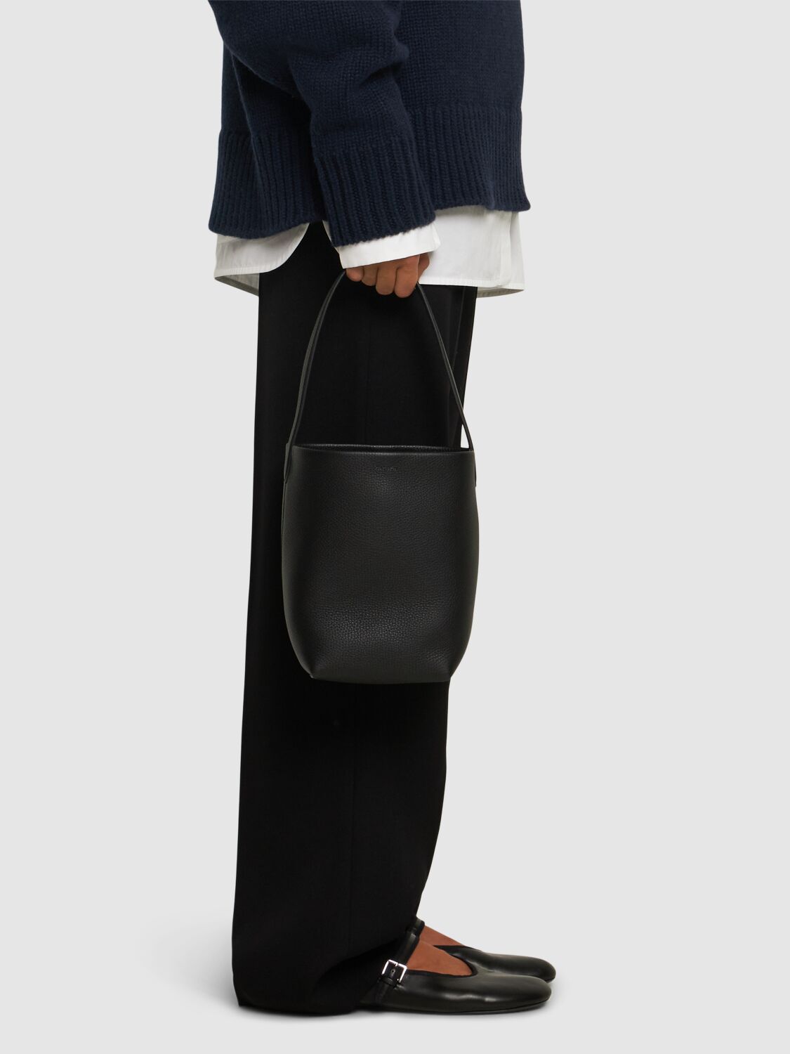 The Row Small Lux Grain Park Leather Tote Bag In Black