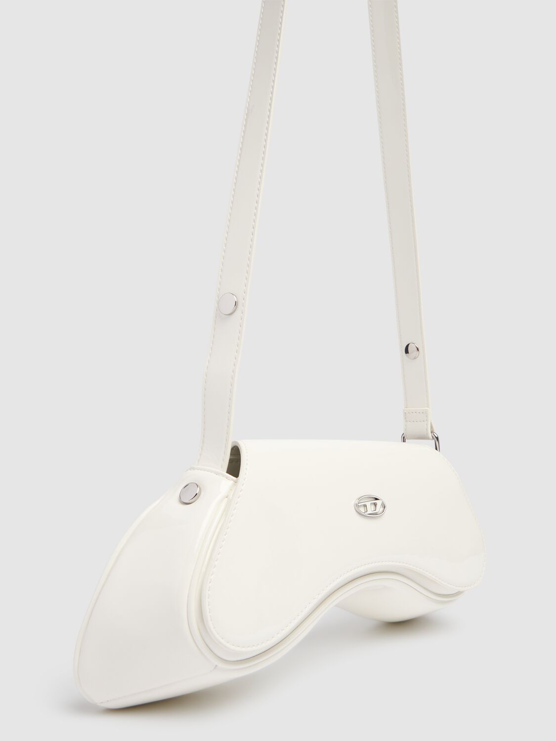 Shop Diesel Play Glossy Tech Crossbody Bag In White