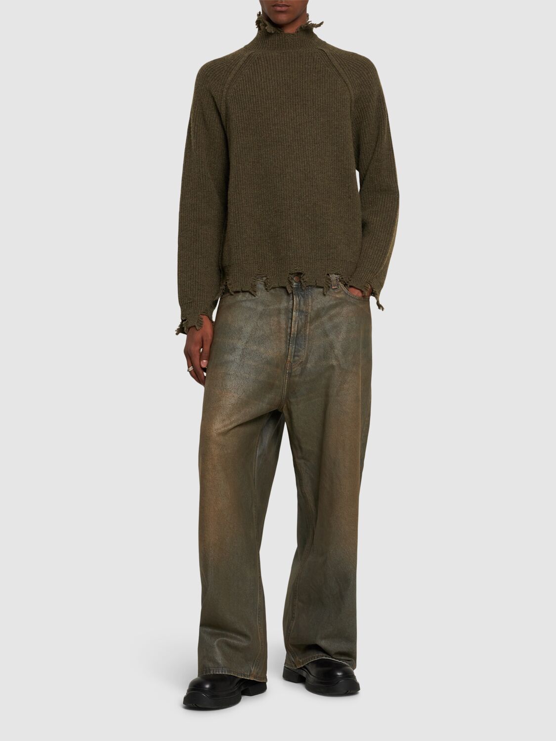 Shop Andersson Bell Roghen Distressed Turtleneck Sweater In Taupe