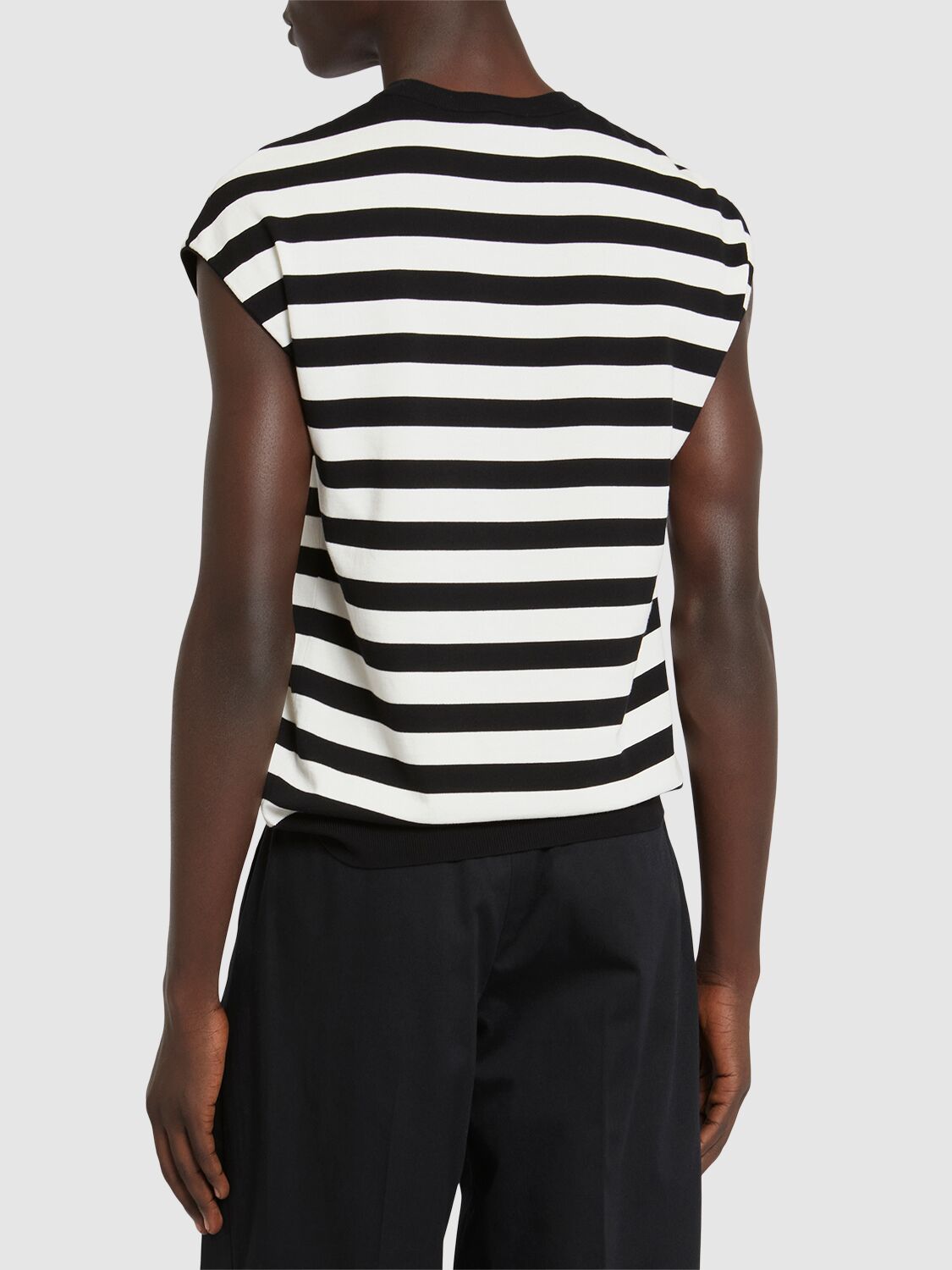 Dolce & Gabbana Black And White Sleeveless Top With Round Neck And All-over Strpied Motif In White/black