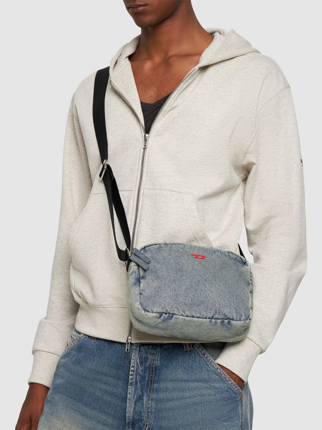 Shop Diesel Rave Denim Camera Bag In Light Blue