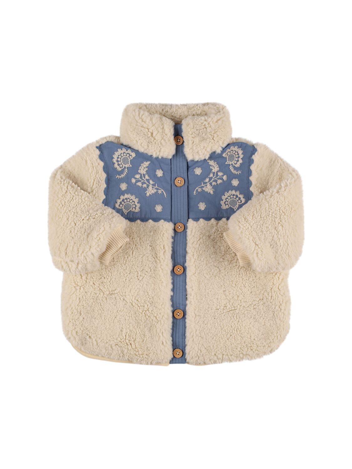 Louise Misha Printed Poly Sherpa Jacket In White/blue