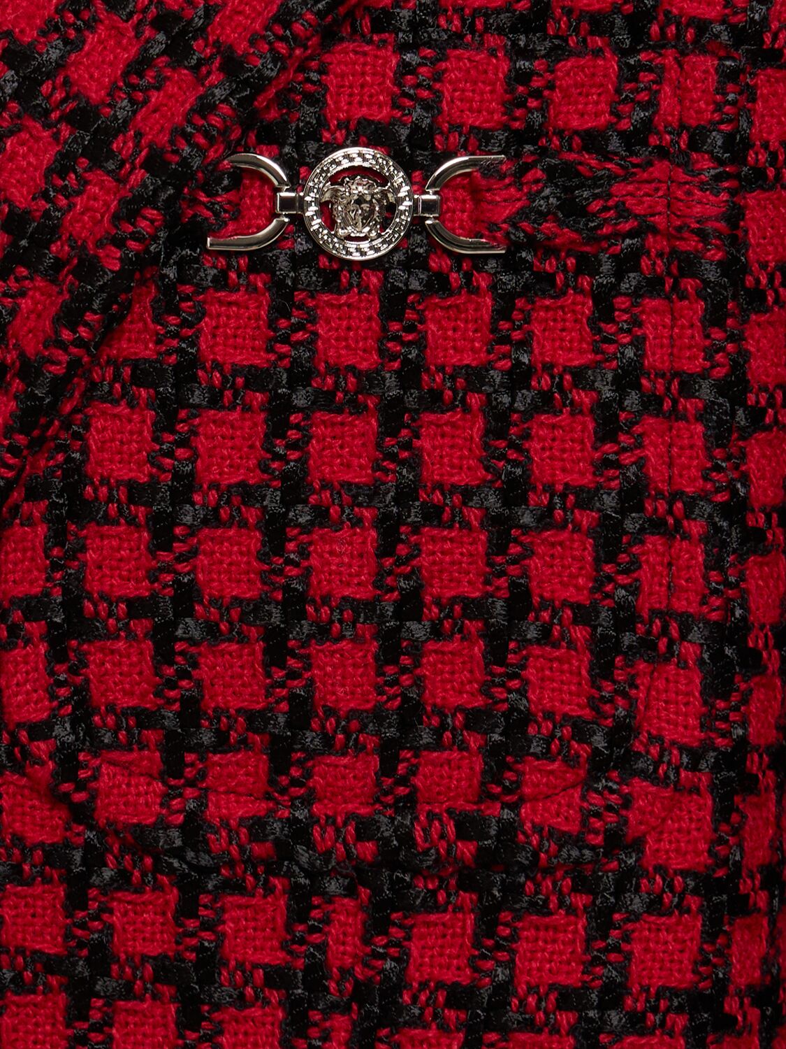 Shop Versace Wool Blend Tweed Single Breast Jacket In Red/black