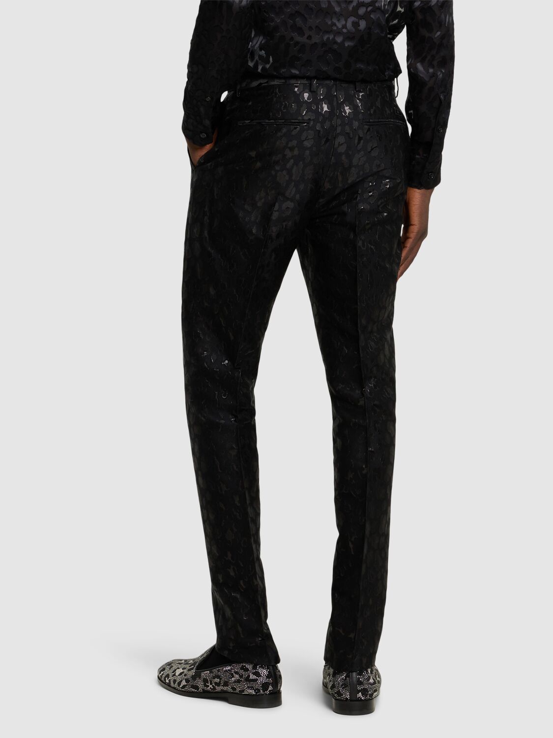 Shop Versace Jacquard Lurex Pants In Black