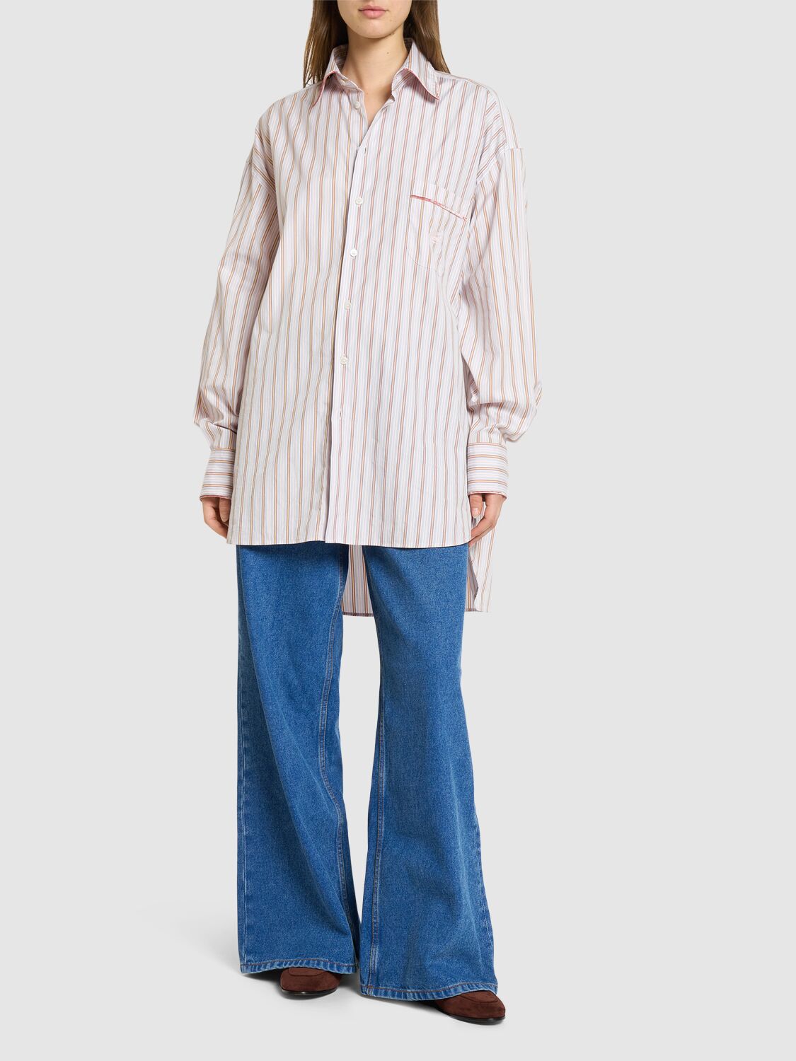 Etro Striped Oversized Cotton-poplin Shirt In White/red