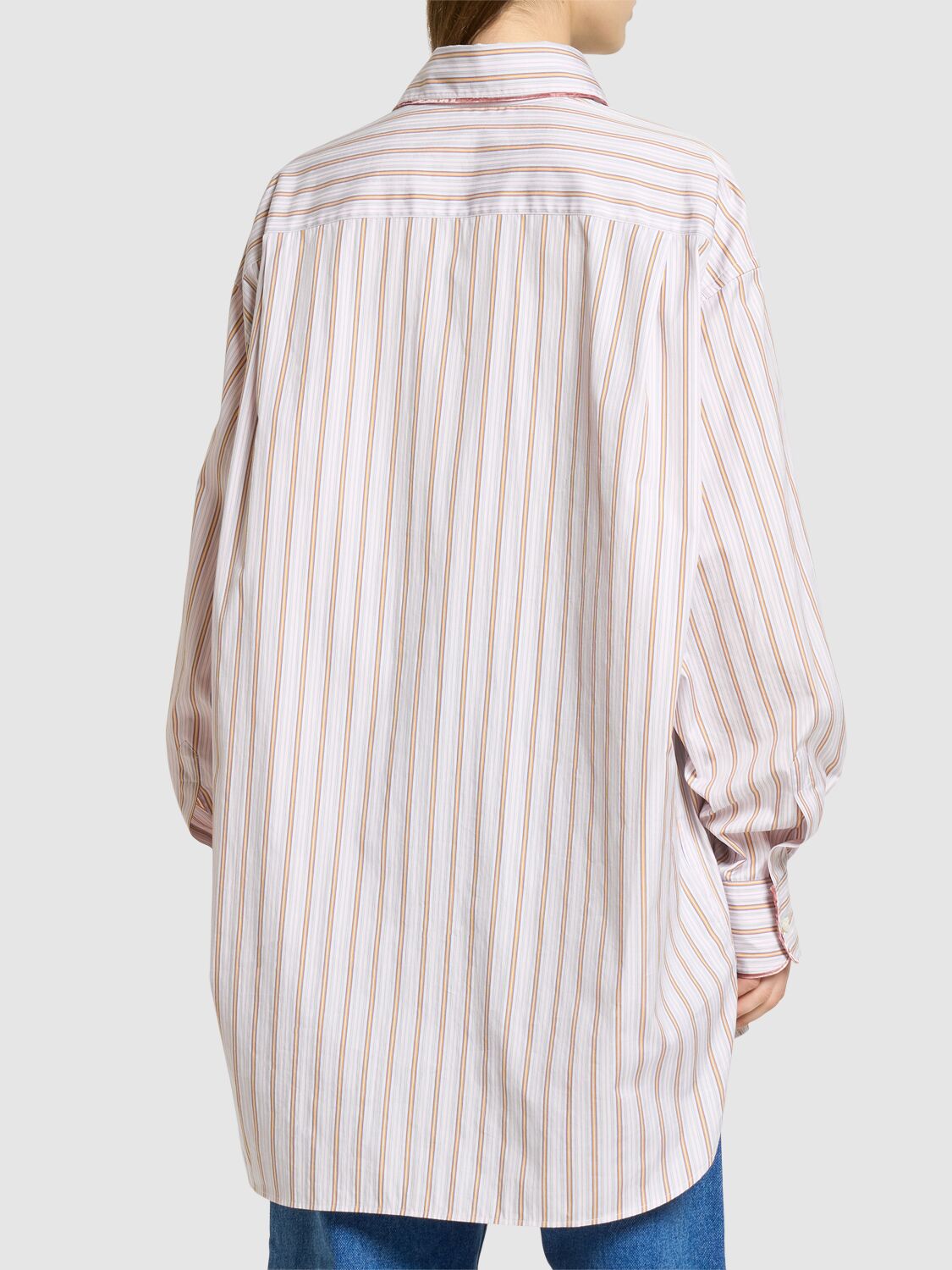 Etro Striped Oversized Cotton-poplin Shirt In White/red