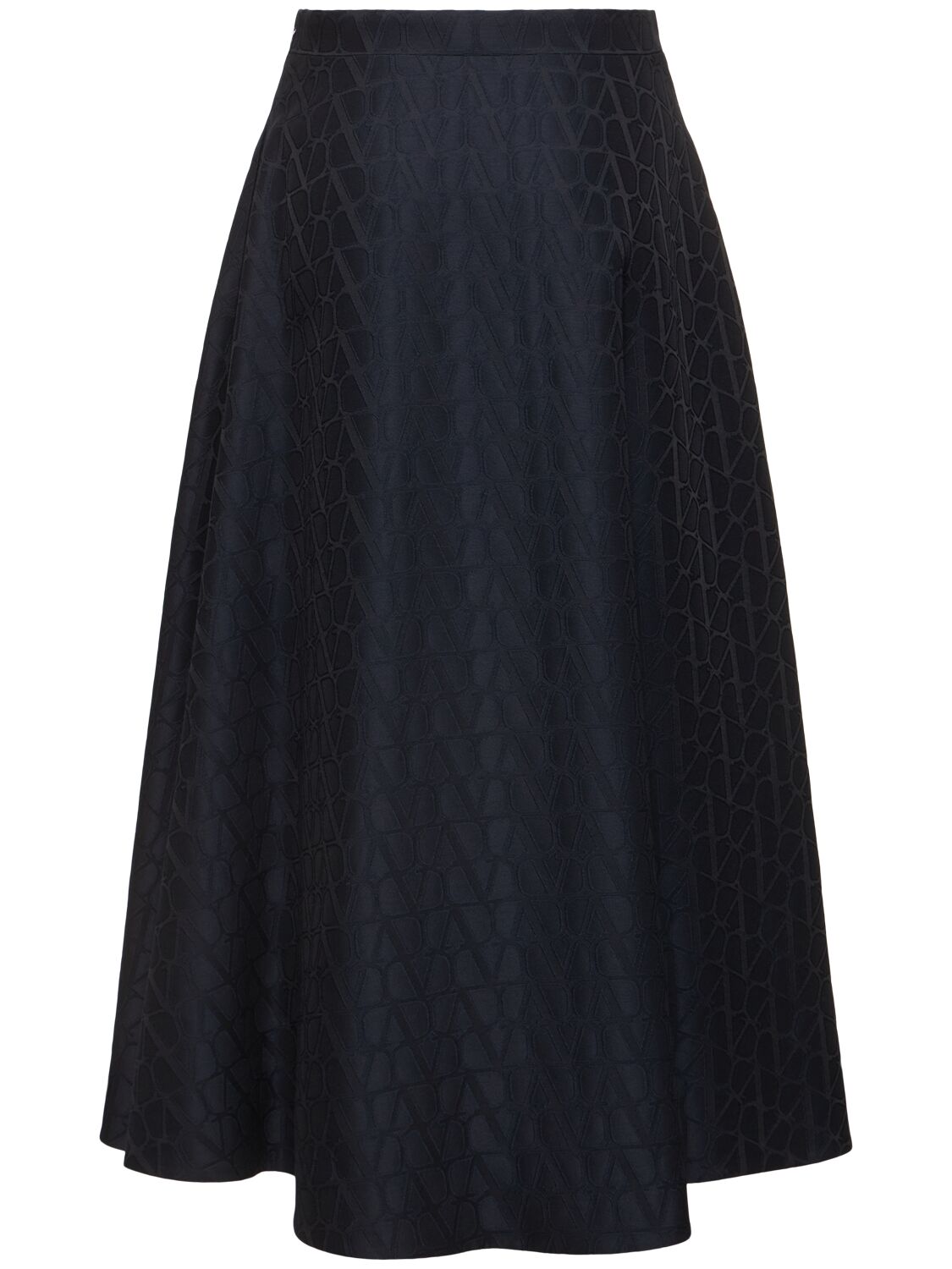 Shop Valentino Iconographe Crepe Couture Midi Skirt In Navy