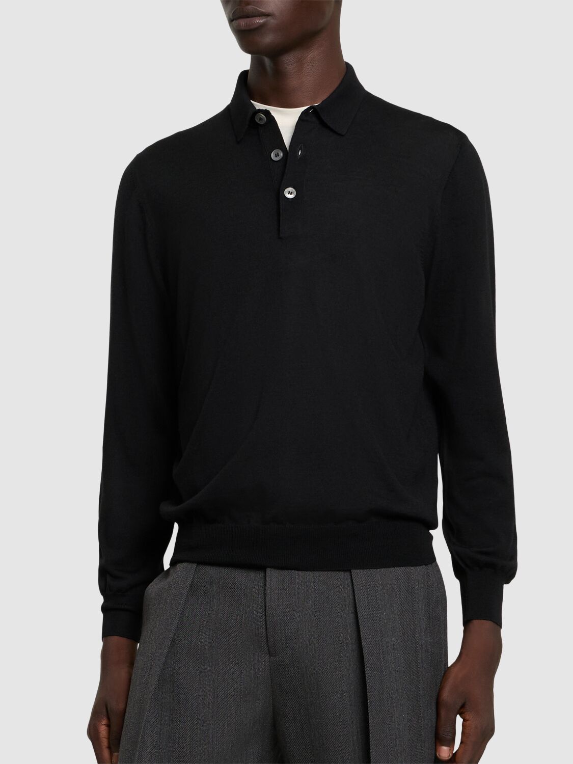 Shop Lardini Wool Polo In Black