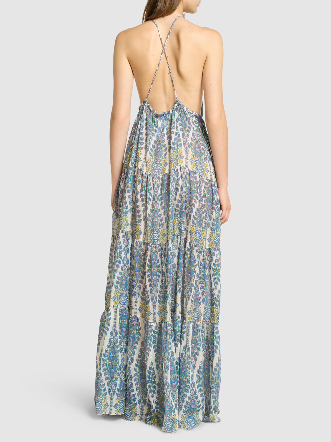 Etro Womens Print On White Base Paisley-print Sleeveless Cotton-silk Woven Midi Dress In Blue/multi