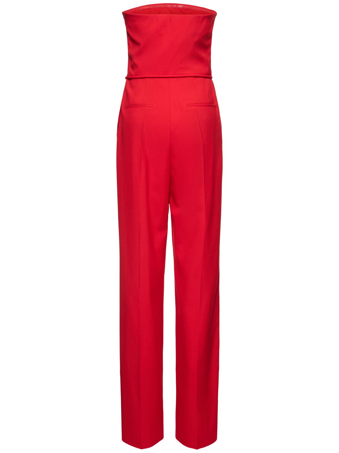 Shop Valentino Dry Tailoring Strapless Wool Jumpsuit In Red