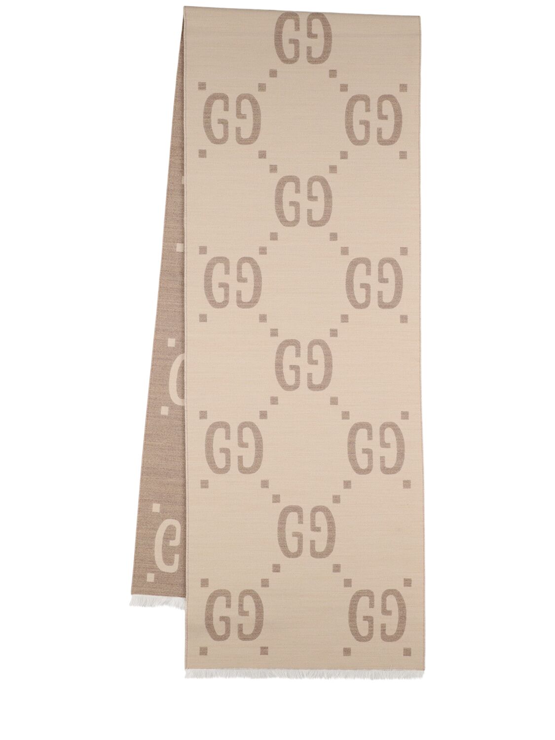 Gucci Gg Wool Jacquard Scarf In Ivory/beige