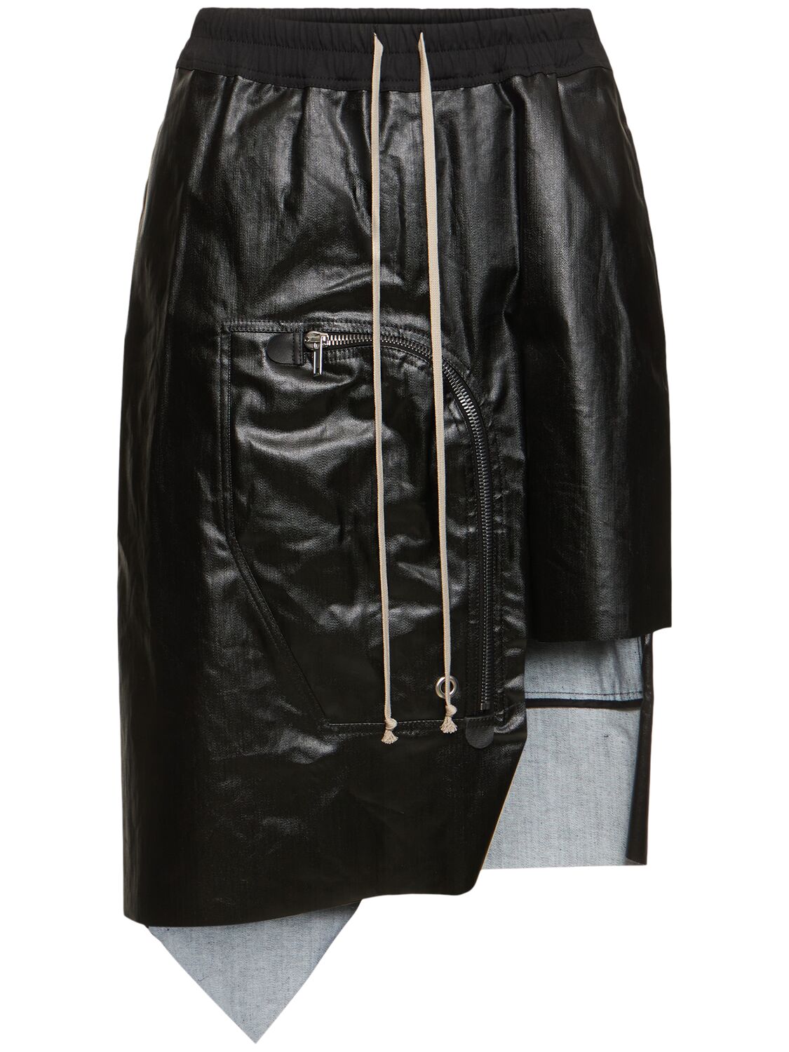 Rick Owens Dracca Coated Denim Skirt In Black