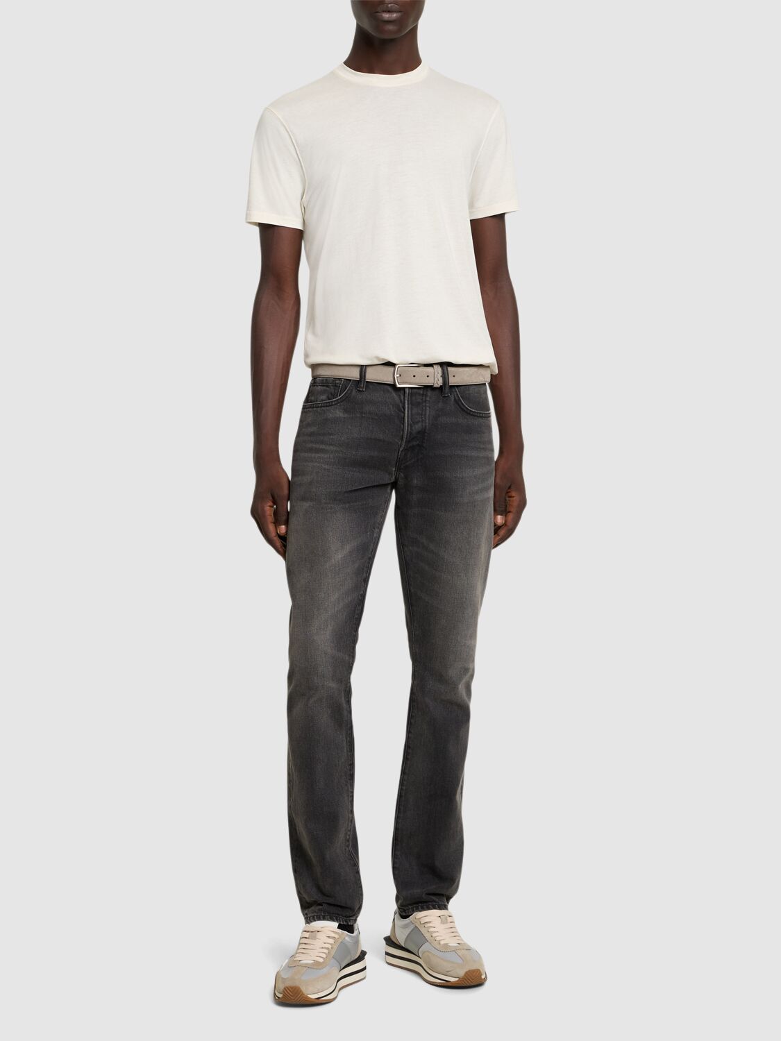 Tom Ford Cotton Blend Crewneck T-shirt In Beige