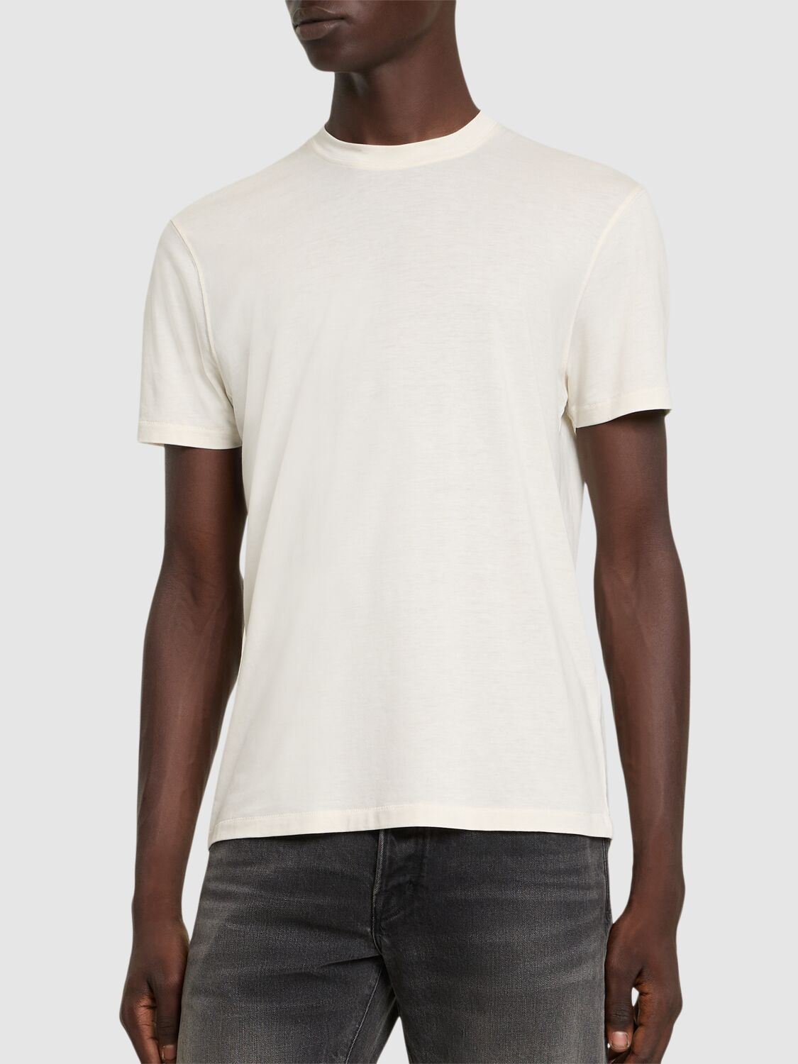 Tom Ford Cotton Blend Crewneck T-shirt In Beige